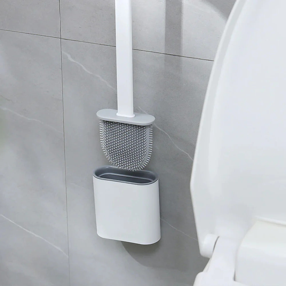 Siliconen Toiletborstel met Houder Flexibele Wc Borstel met Platte Kop Sneldrogend en Roestvrij voor Badkamer | Toilet en Gastentoilet