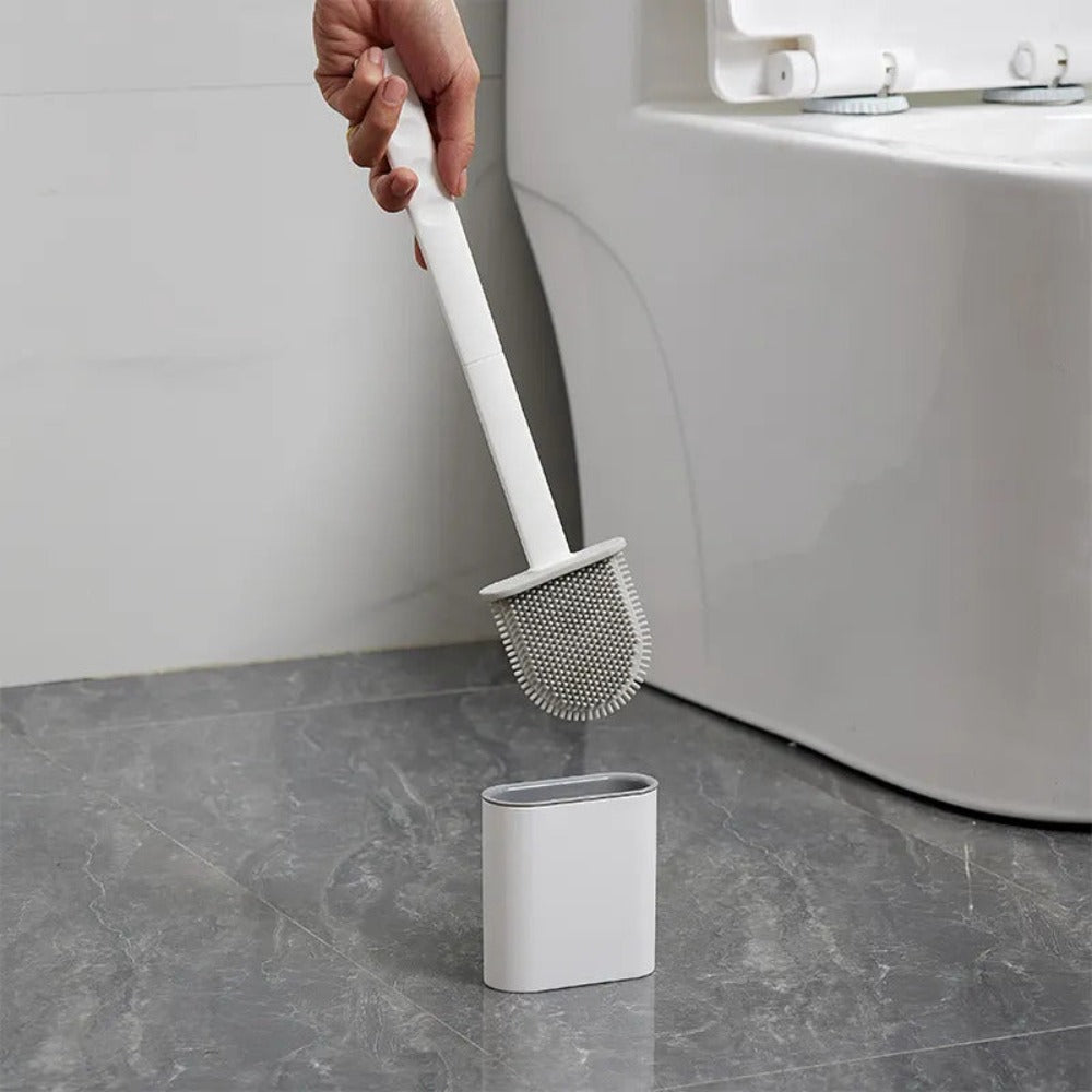 Siliconen Toiletborstel met Houder Flexibele Wc Borstel met Platte Kop Sneldrogend en Roestvrij voor Badkamer | Toilet en Gastentoilet