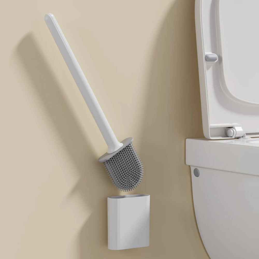 Siliconen Toiletborstel met Houder Flexibele Wc Borstel met Platte Kop Sneldrogend en Roestvrij voor Badkamer | Toilet en Gastentoilet