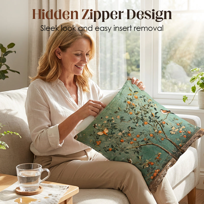 Kussenhoes met Vintage Botanische Print | Sierkussenhoes met Verborgen Rits voor Bank en Bed | Set Kussenhoezen voor Woonkamer