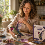 Patchwork Knutselpakket Vogel | Gelaagde Stoffen Decoratievogel Maken zonder Naaien met Voorgesneden Genummerde Stofjes en Handleiding
