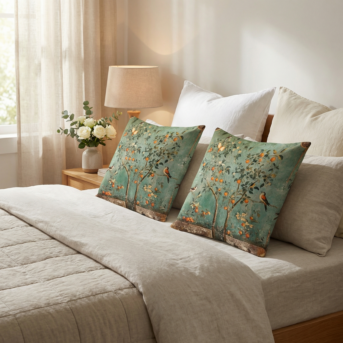 Kussenhoes met Vintage Botanische Print | Sierkussenhoes met Verborgen Rits voor Bank en Bed | Set Kussenhoezen voor Woonkamer