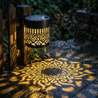 Solar Projectorlamp met Mandala Patroon | Metalen Tuinlamp op Zonne-energie met Schemersensor voor Terras | Muur en Tuintafel