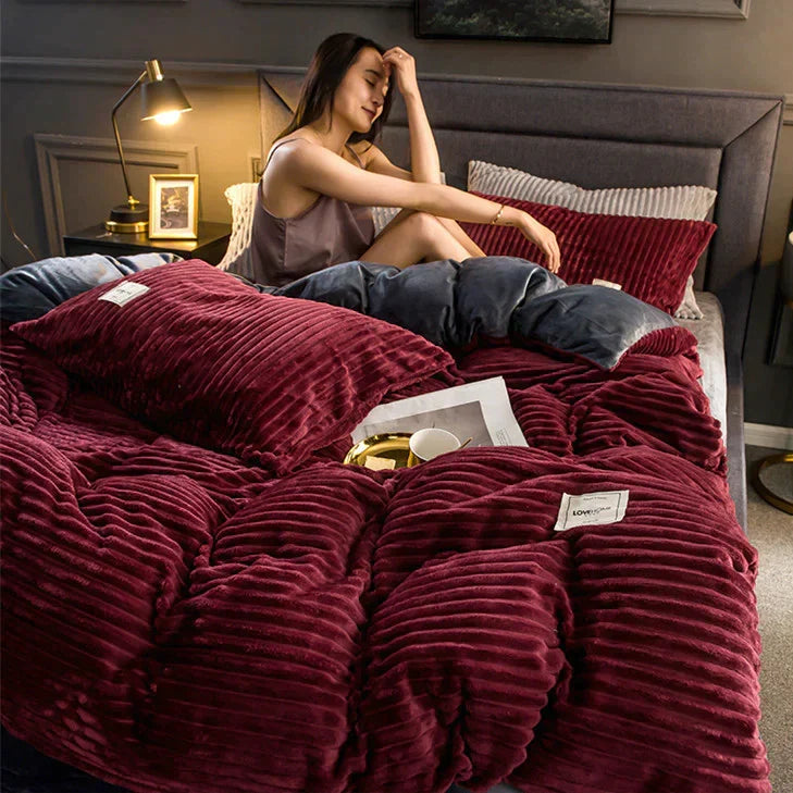 Fleece Dekbedovertrek met Ribbelstructuur Fluweelzacht en Warm Winterdekbedovertrek Los of met Kussenslopen voor Eenpersoons en Tweepersoons Bed