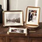 Houten Fotolijst met Metalen Hoeken Vintage Staande Fotolijst van Massief Hout Staand of Liggend te Plaatsen voor Bureau | Kast en Nachtkastje