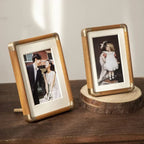 Houten Fotolijst met Metalen Hoeken Vintage Staande Fotolijst van Massief Hout Staand of Liggend te Plaatsen voor Bureau | Kast en Nachtkastje