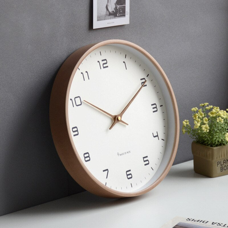 Stille Houten Wandklok Scandinavische Klok van Massief Hout zonder Tikgeluid met Duidelijke Cijfers voor Woonkamer | Slaapkamer en Keuken