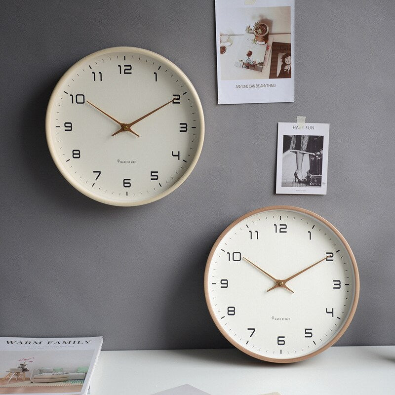 Stille Houten Wandklok Scandinavische Klok van Massief Hout zonder Tikgeluid met Duidelijke Cijfers voor Woonkamer | Slaapkamer en Keuken