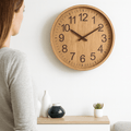 Houten Wandklok Stil Uurwerk Ronde Klok met Grote Cijfers Minimalistisch Design voor Woonkamer | Keuken en Slaapkamer