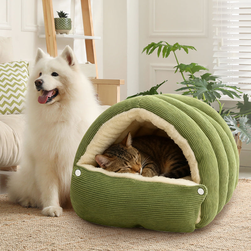 Overdekte Kattenmand met Kap | Pluche Kattenholte en Grotbed met Zachte Vulling en Verstelbare Opening voor Binnenkatten