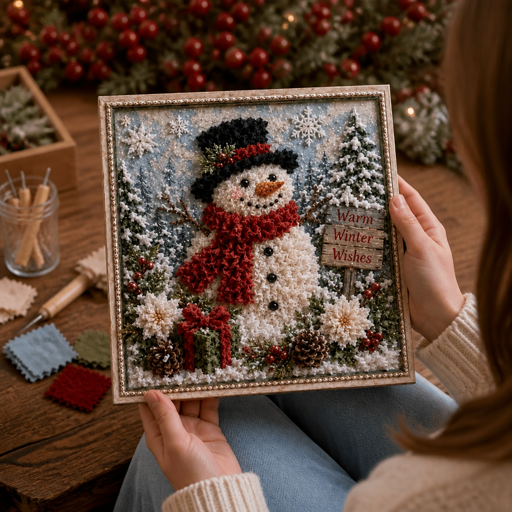 Kerst Knutselpakket voor Garenkunst in Reliëf | Voorgeperforeerd Bord met Garen en Houten Prikpen | Kerstdecoratie Zelf Maken Zonder Naaien