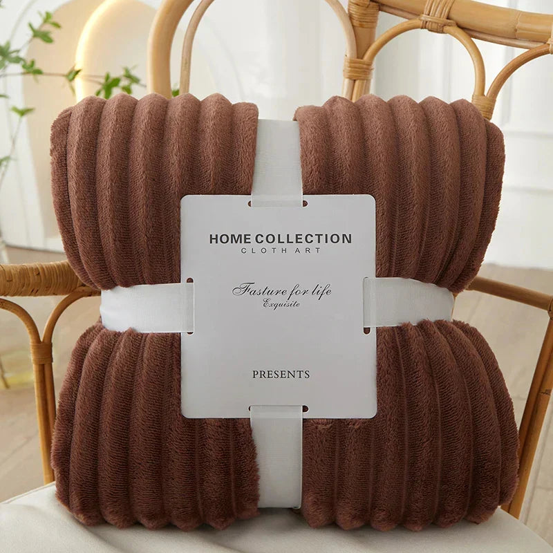 Zachte Fleece Plaid met Brede Streepstructuur Flanellen Deken Warme Woondeken voor Bank | Bed en Woonkamer
