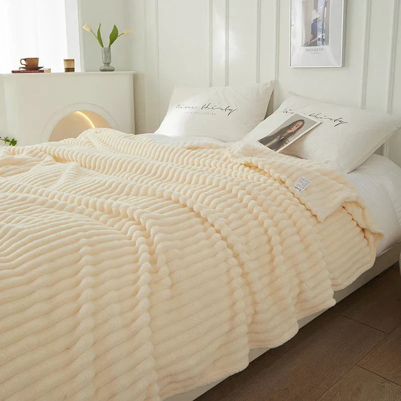 Zachte Fleece Plaid met Brede Streepstructuur Flanellen Deken Warme Woondeken voor Bank | Bed en Woonkamer