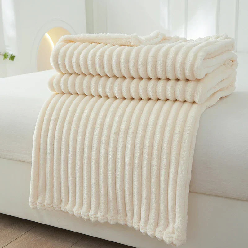 Zachte Fleece Plaid met Brede Streepstructuur Flanellen Deken Warme Woondeken voor Bank | Bed en Woonkamer
