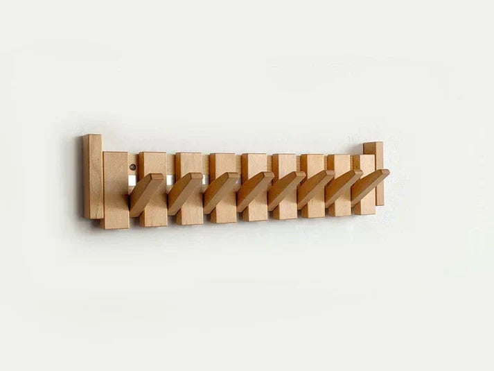 Houten Wandkapstok met Uitklapbare Haken in Pianotoetsen Design Kapstok voor aan de Muur te Plakken of te Schroeven voor Hal | Slaapkamer en Entree