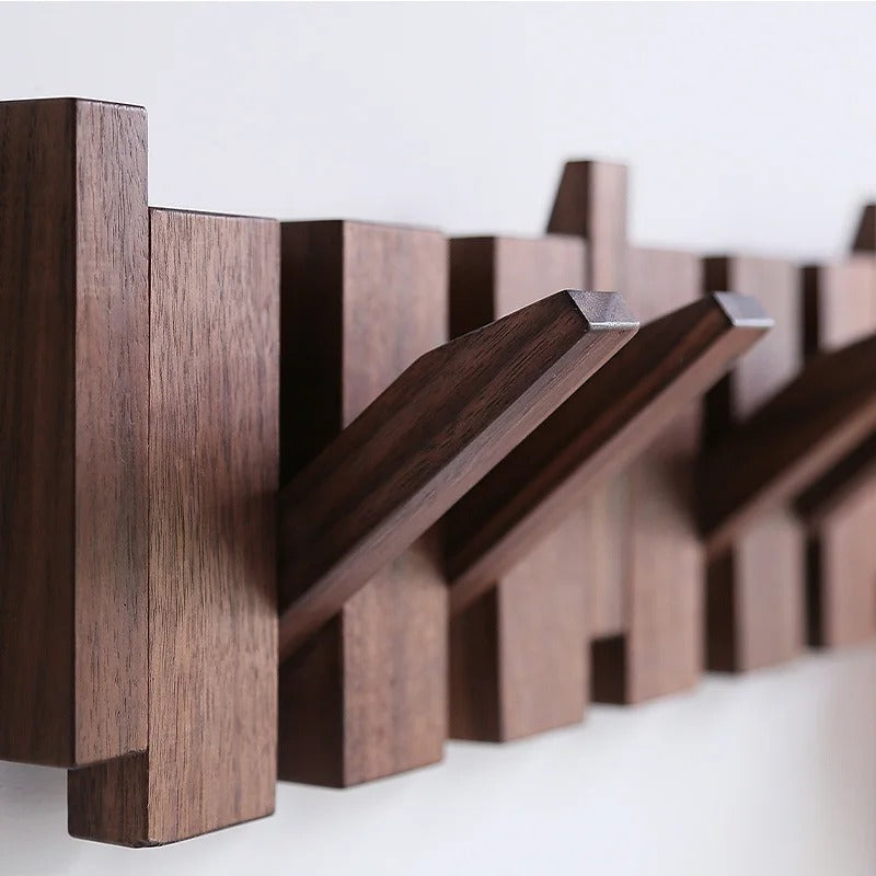 Houten Wandkapstok met Uitklapbare Haken in Pianotoetsen Design Kapstok voor aan de Muur te Plakken of te Schroeven voor Hal | Slaapkamer en Entree