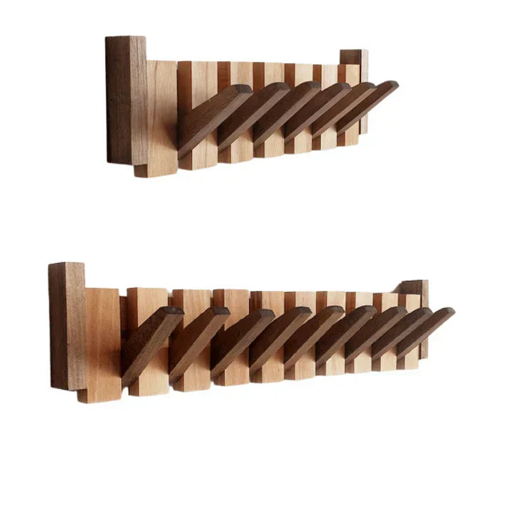 Houten Wandkapstok met Uitklapbare Haken in Pianotoetsen Design Kapstok voor aan de Muur te Plakken of te Schroeven voor Hal | Slaapkamer en Entree